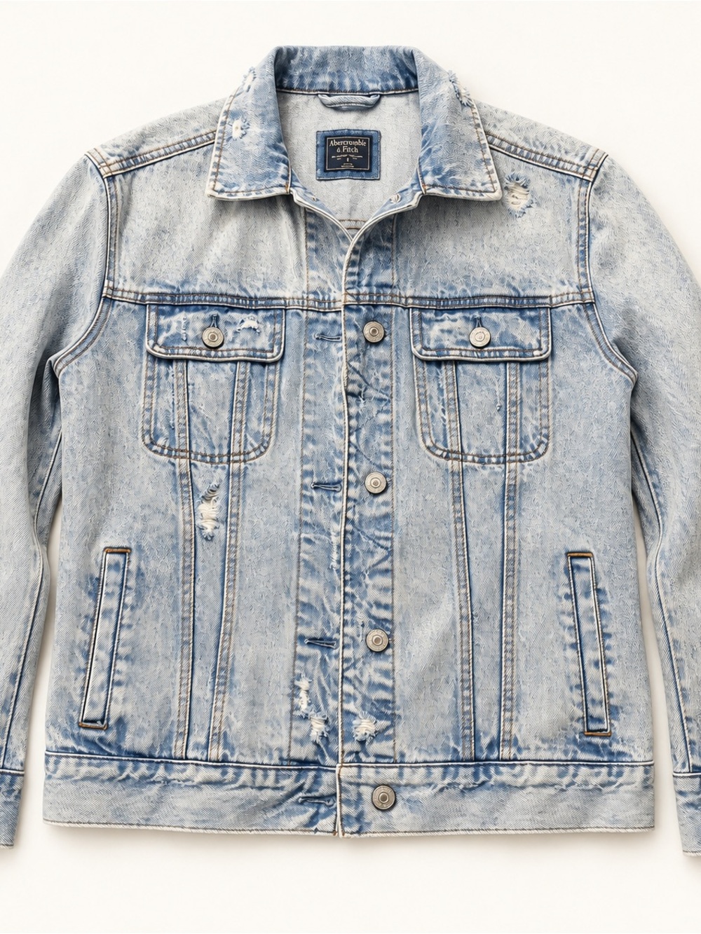 Abercrombie & Fitch Light Blue Distressed Denim Trucker Jacket